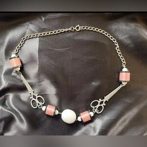 Vintage Necklace 22” Silver Tone Handmade Seamstress Scissors Thread Matinee Sew